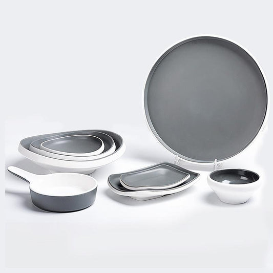 8-piece Rustic Gray White Melamine Dinnerware sets - Kitchen > Dinnerware > Dinnerware Sets - DINIBLO 