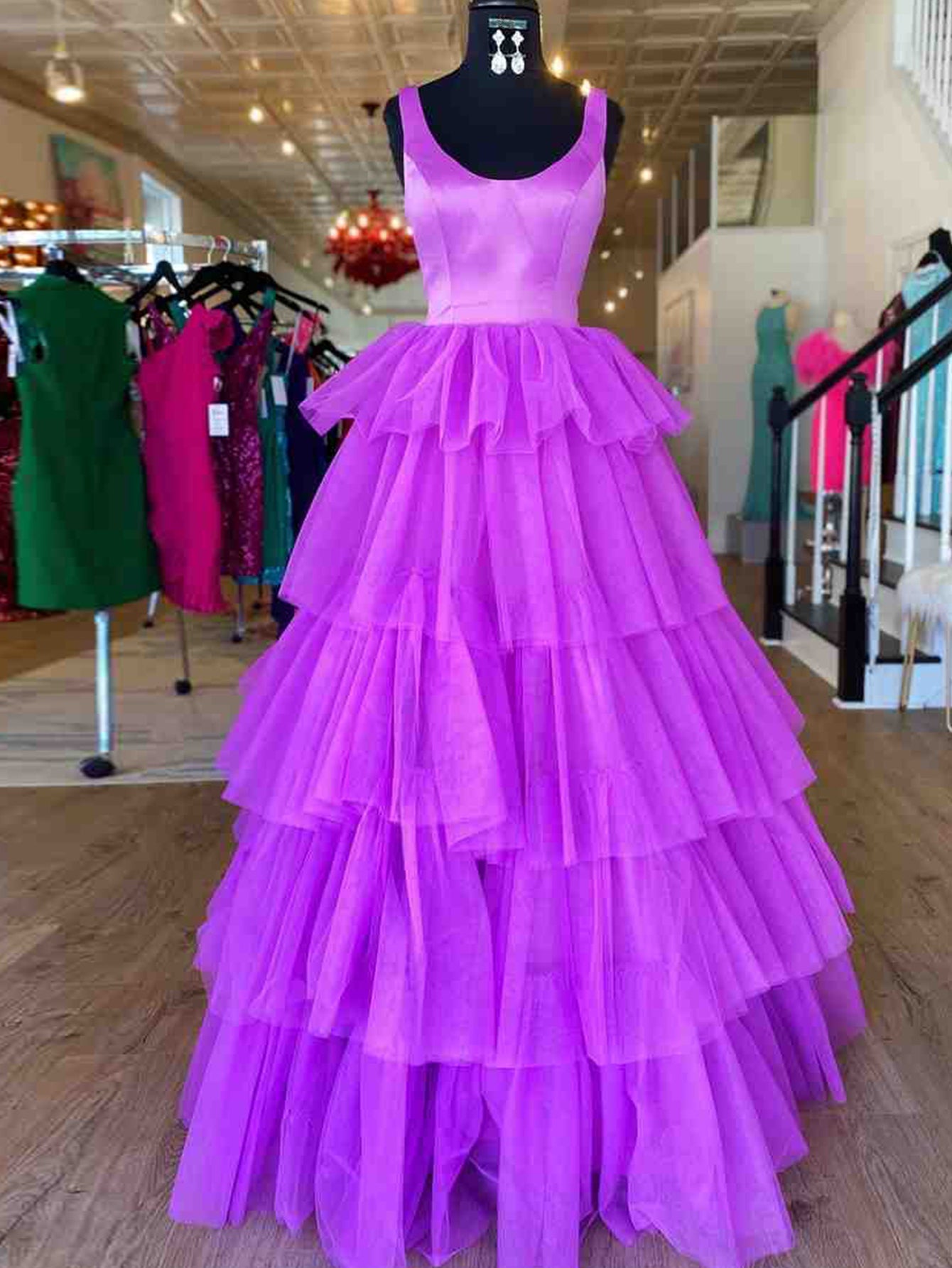 A Line Ruffles Purple Tulle Long Prom Dress - Prom Dress - DINIBLO 