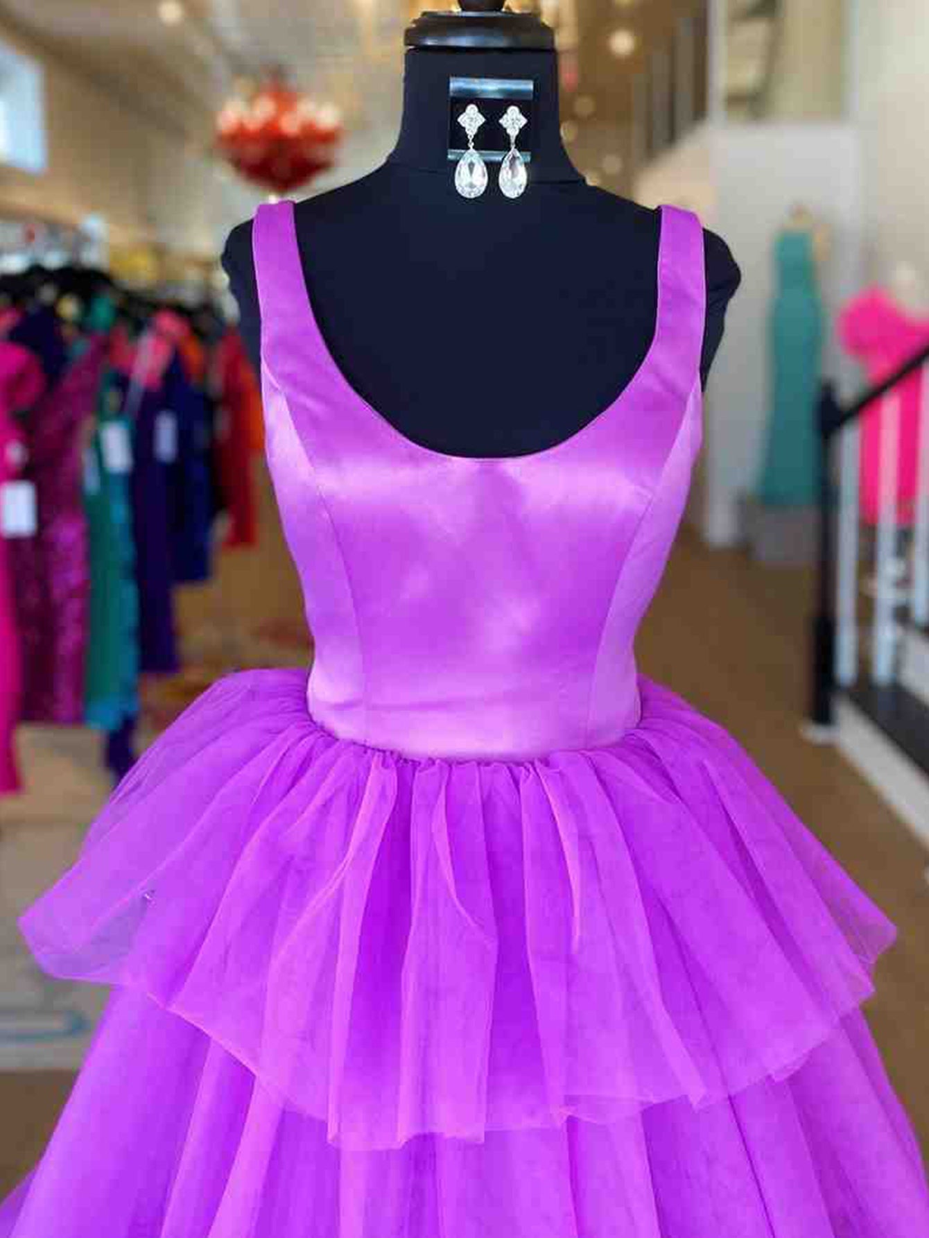 A Line Ruffles Purple Tulle Long Prom Dress - Prom Dress - DINIBLO 