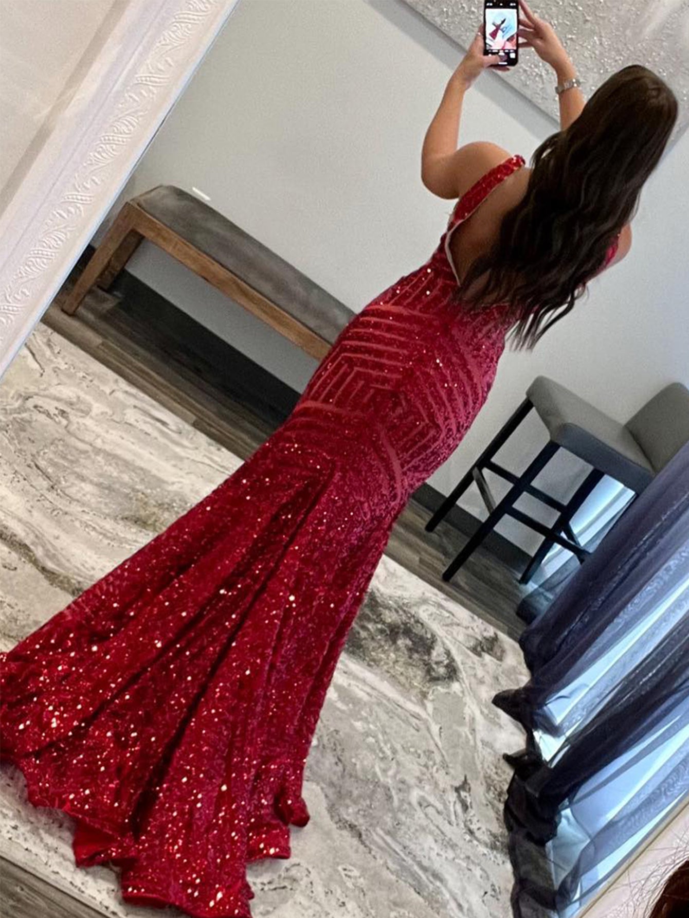 Nina |Deep V Neck Pink Sequins Mermaid Long Prom Dress - Prom Dress - DINIBLO 