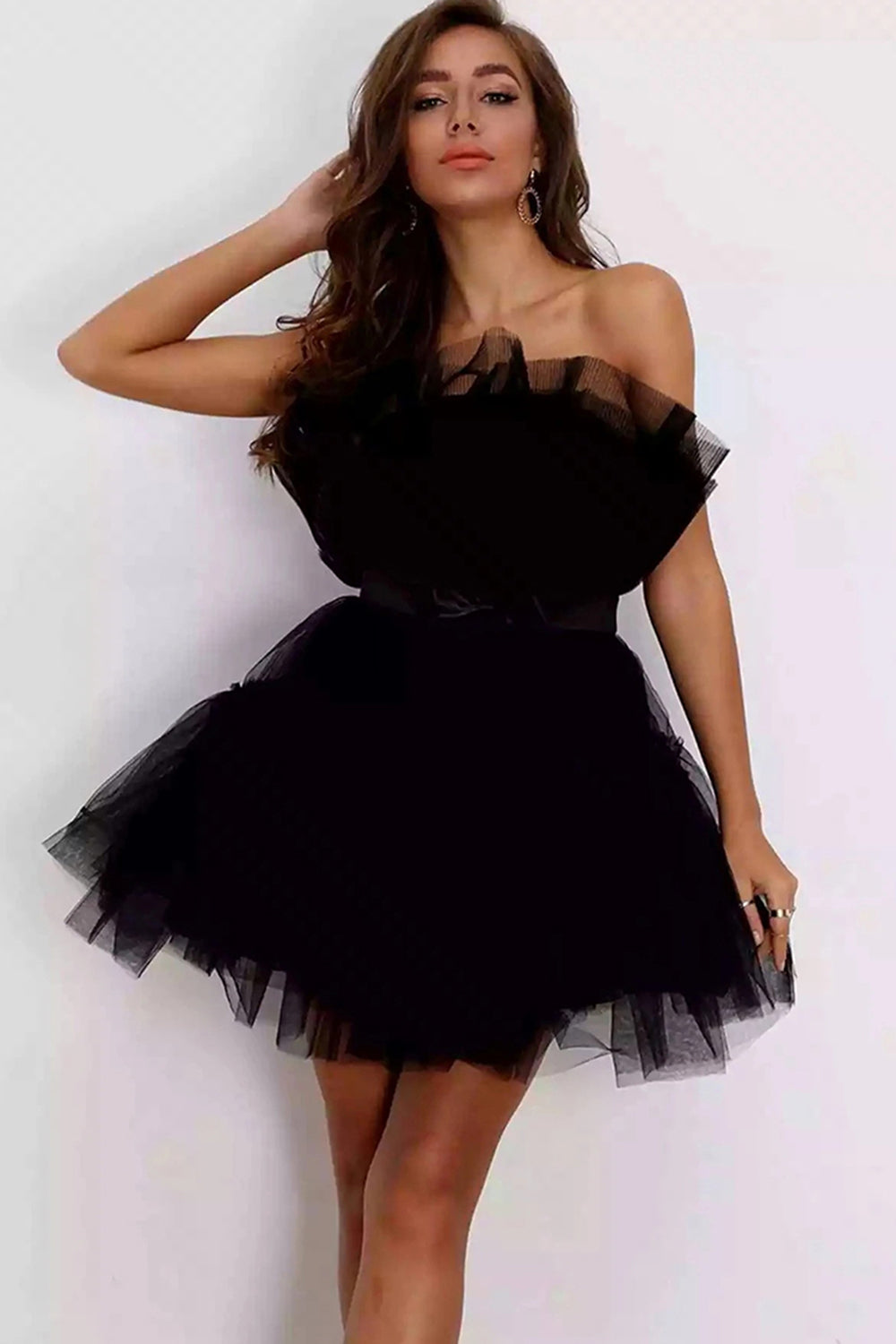 Isabella | Cute A Line Strapless Black Short Homecoming Dress - Cocktail Dress - DINIBLO 