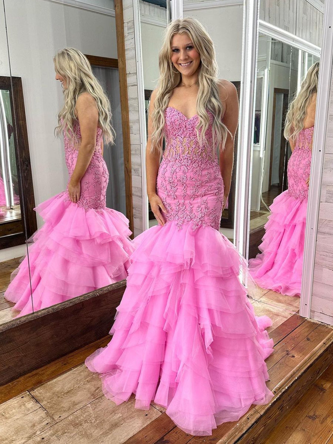 Winter |Mermaid Tiered Lace Long Mermaid Prom Dress - Prom Dress - DINIBLO 