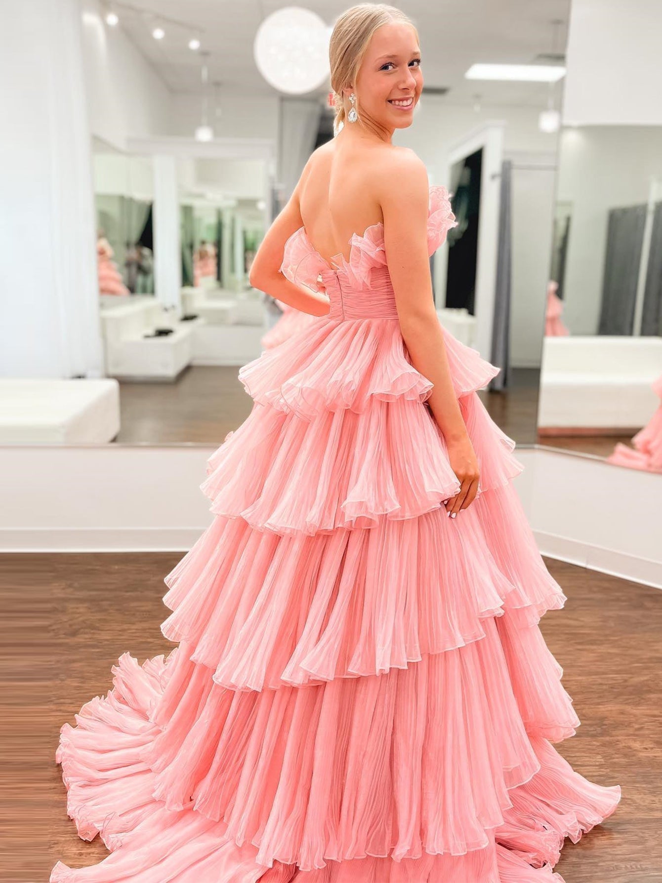 Vanessa |Strapless A-Line Tiered Crinkled Tulle Prom Dress - Prom Dress - DINIBLO 