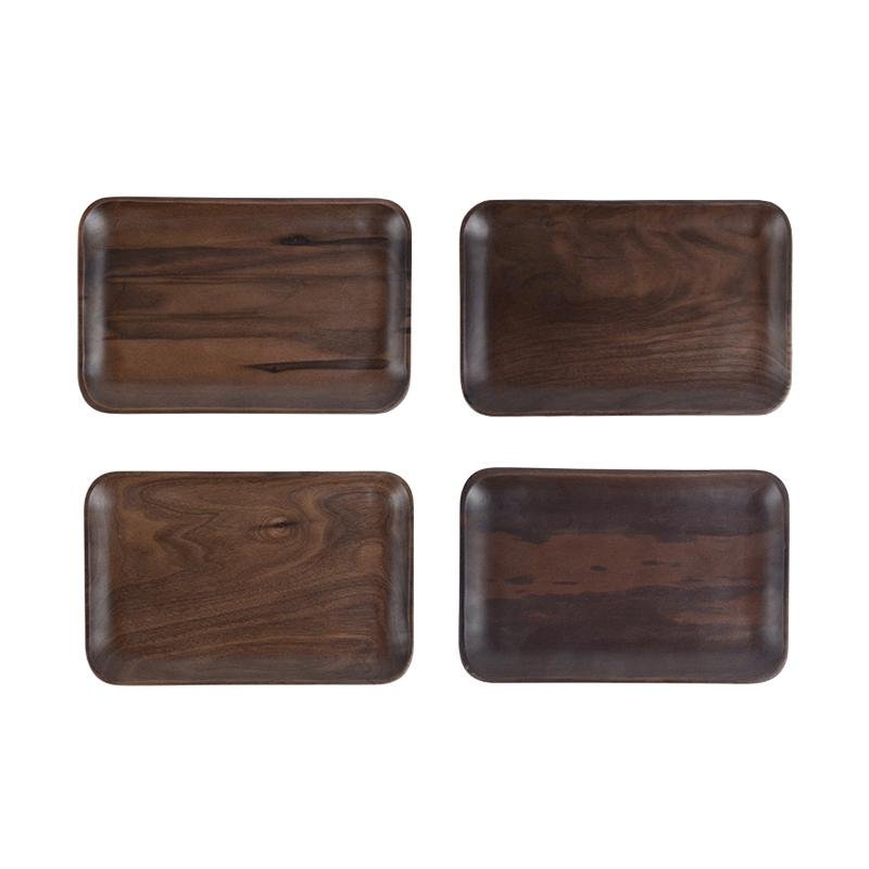 4-Piece Black Walnut Wooden Dinner Plate Sets - Home Decor > Storage Containers > Storage Trays - DINIBLO 