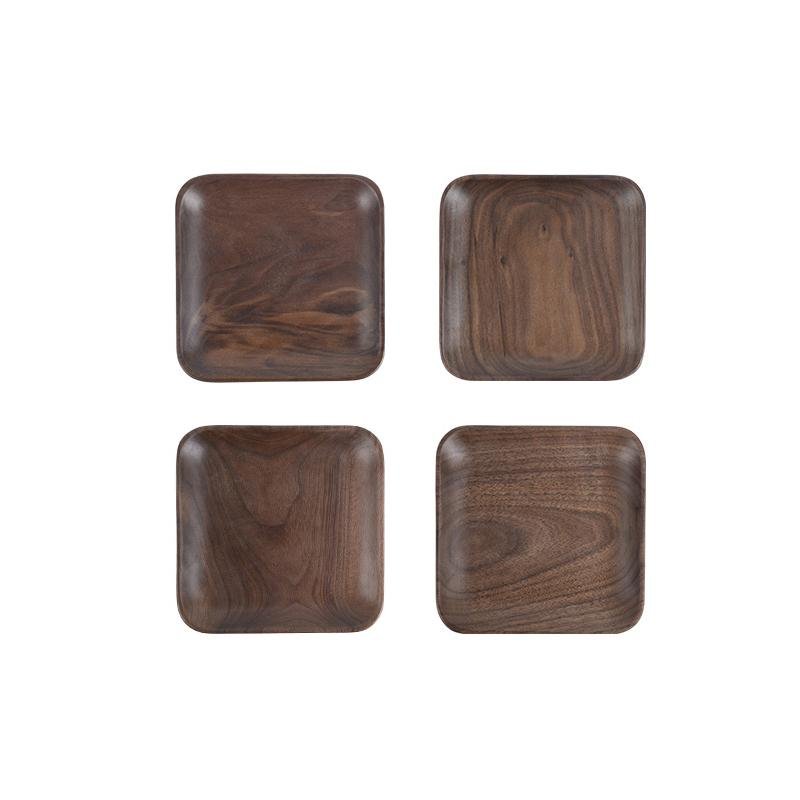 4-Piece Black Walnut Wooden Dinner Plate Sets - Home Decor > Storage Containers > Storage Trays - DINIBLO 