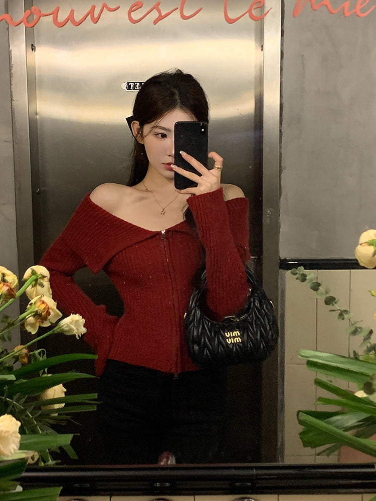 Sensual Off-Shoulder Sweater: Your Stylish Winter Knit with Exposed Collar and Atmosphere -  - DINIBLO 