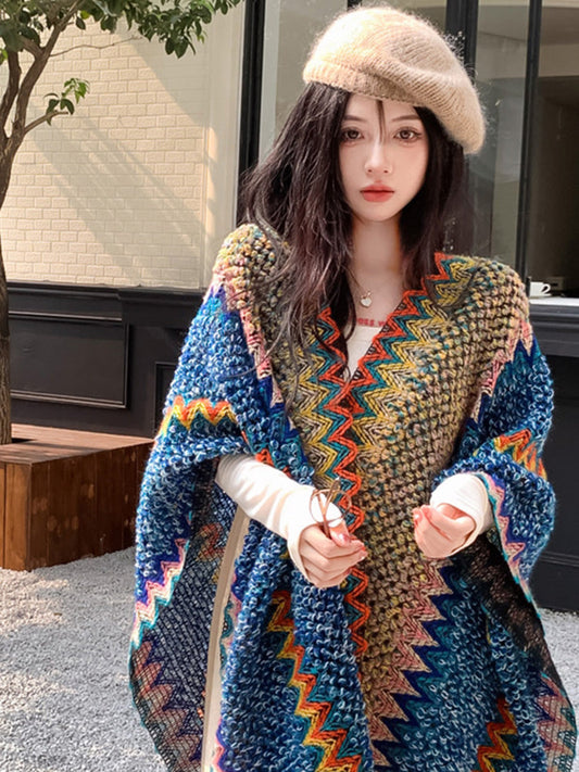 Bohemian Style Women's Knit Cardigan - Autumn Fashion, Oversized Sweater, Travel and Layering Gift for Her Christmas Gift -  - DINIBLO 