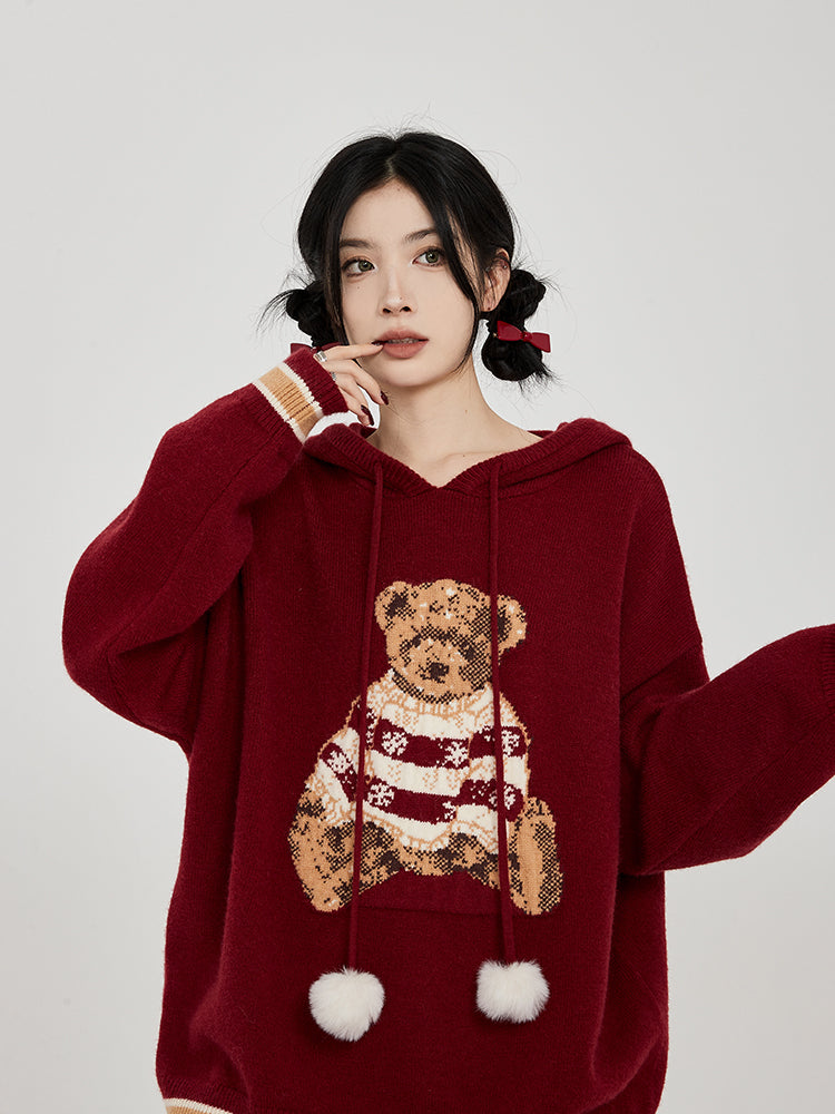 Hooded Sweater for Women Loose Cozy Casual Style with Cute Teddy Bear Design Gift for Her Christmas Gift -  - DINIBLO 