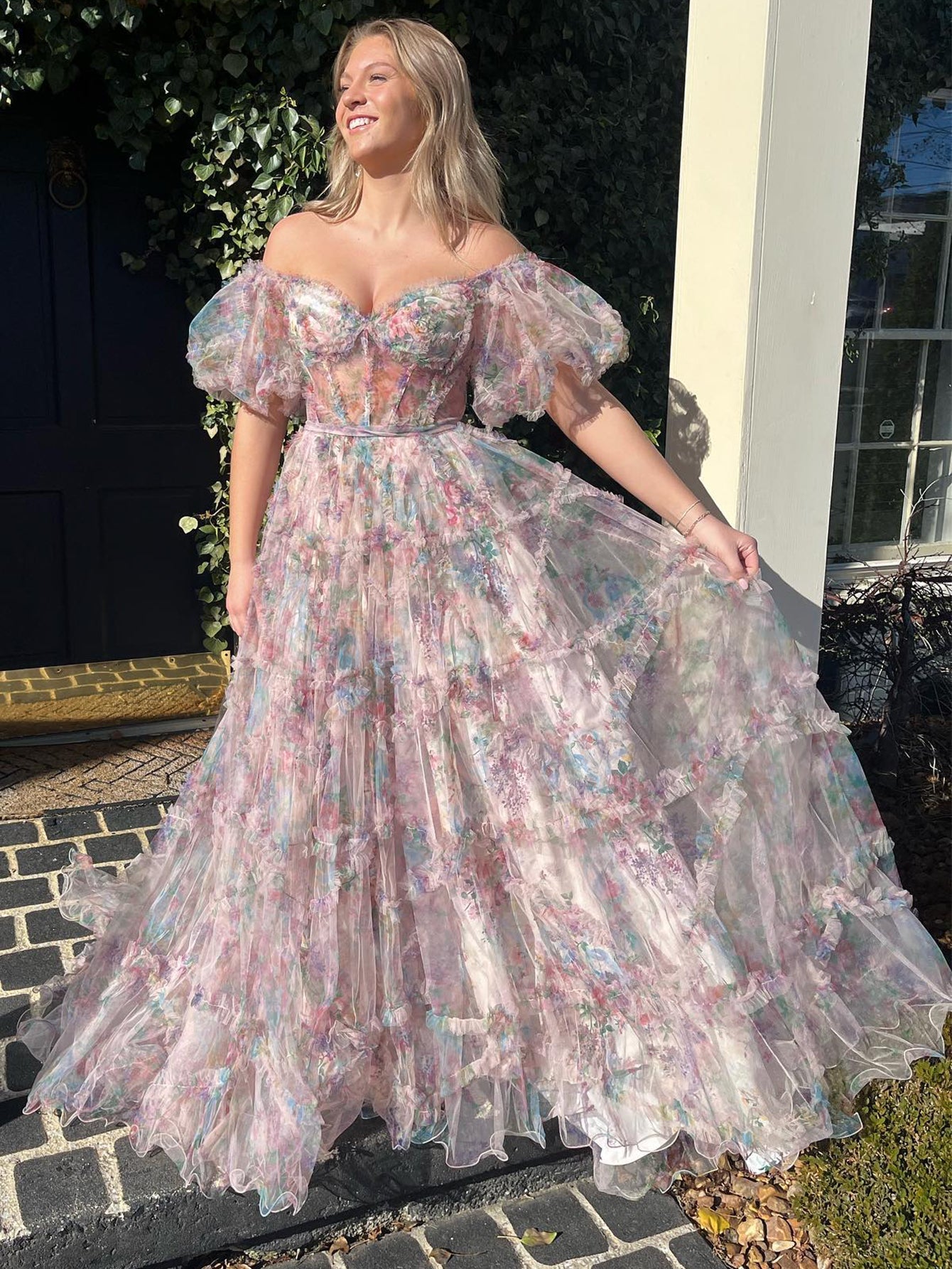 Sydney |A Line Sweetheart Printed Tulle Long Prom Dress - Prom Dress - DINIBLO 