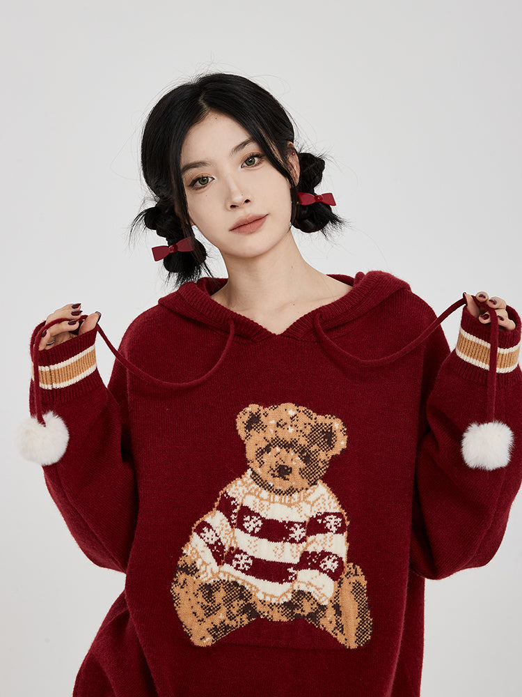 Hooded Sweater for Women Loose Cozy Casual Style with Cute Teddy Bear Design Gift for Her Christmas Gift -  - DINIBLO 