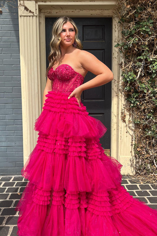 Adelyn |A-Line Sweetheart Tiered Long Tulle Prom Dress - Prom Dress - DINIBLO 