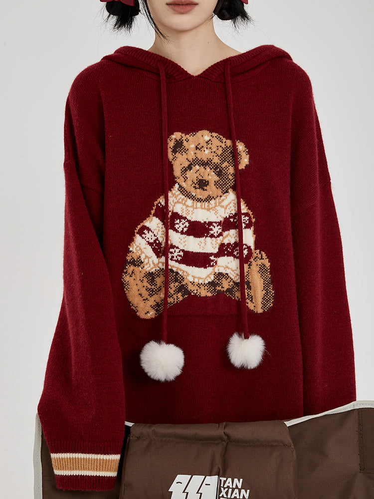 Hooded Sweater for Women Loose Cozy Casual Style with Cute Teddy Bear Design Gift for Her Christmas Gift -  - DINIBLO 