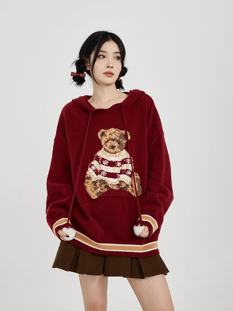 Hooded Sweater for Women Loose Cozy Casual Style with Cute Teddy Bear Design Gift for Her Christmas Gift -  - DINIBLO 