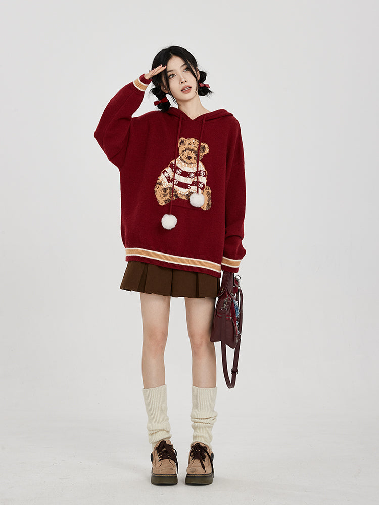 Hooded Sweater for Women Loose Cozy Casual Style with Cute Teddy Bear Design Gift for Her Christmas Gift -  - DINIBLO 