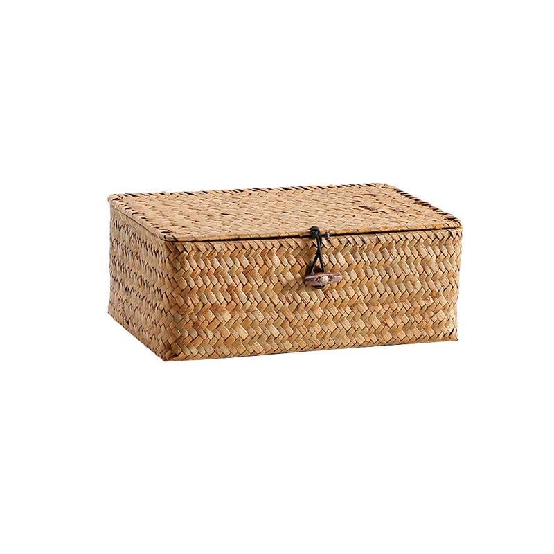 Rustic Straw Weaving Large Rectangular Storage Box - Organization > Storage Containers > Storage Baskets & Bins & Boxes - DINIBLO 