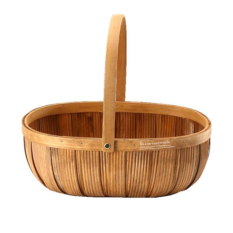 Wood Woven Fruit Basket with Handle - Organization > Storage Containers > Storage Baskets & Bins & Boxes - DINIBLO 