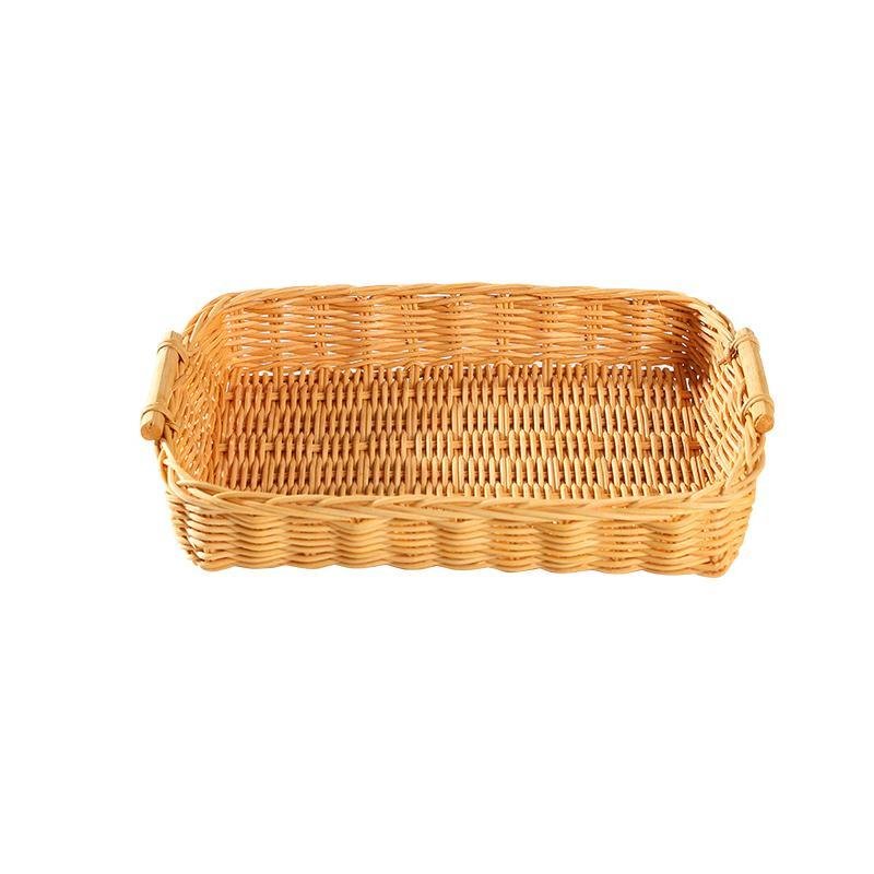 Rustic Round Rectangle Rattan Bread Serving Tray - Organization > Storage Containers > Storage Baskets & Bins & Boxes - DINIBLO 