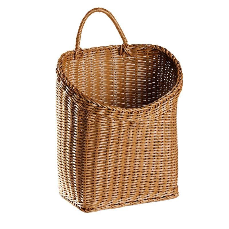 Wooden Hanging Plastic Storage Basket with Single Handle - Organization > Storage Containers > Storage Baskets & Bins & Boxes - DINIBLO 