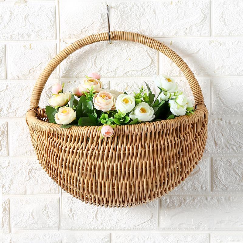 Farmhouse Rattan Hanging Wall Baskets with Handle - Organization > Storage Containers > Storage Baskets & Bins & Boxes - DINIBLO 