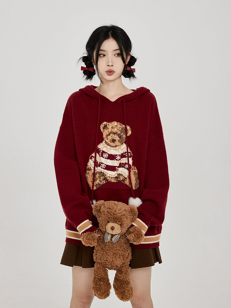 Hooded Sweater for Women Loose Cozy Casual Style with Cute Teddy Bear Design Gift for Her Christmas Gift -  - DINIBLO 