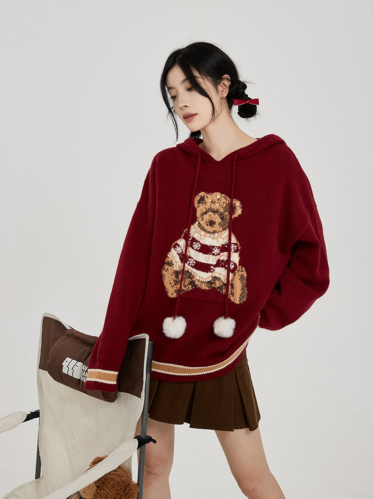 Hooded Sweater for Women Loose Cozy Casual Style with Cute Teddy Bear Design Gift for Her Christmas Gift -  - DINIBLO 