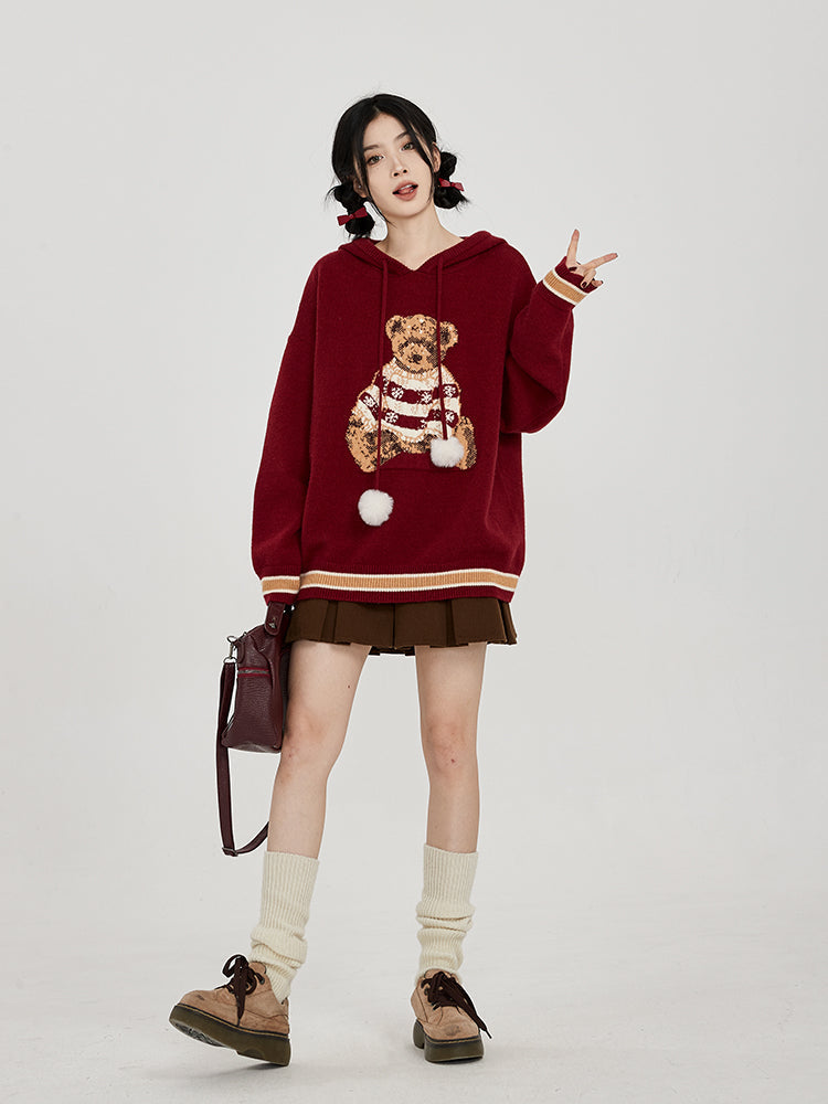 Hooded Sweater for Women Loose Cozy Casual Style with Cute Teddy Bear Design Gift for Her Christmas Gift -  - DINIBLO 