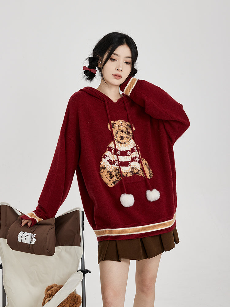 Hooded Sweater for Women Loose Cozy Casual Style with Cute Teddy Bear Design Gift for Her Christmas Gift -  - DINIBLO 