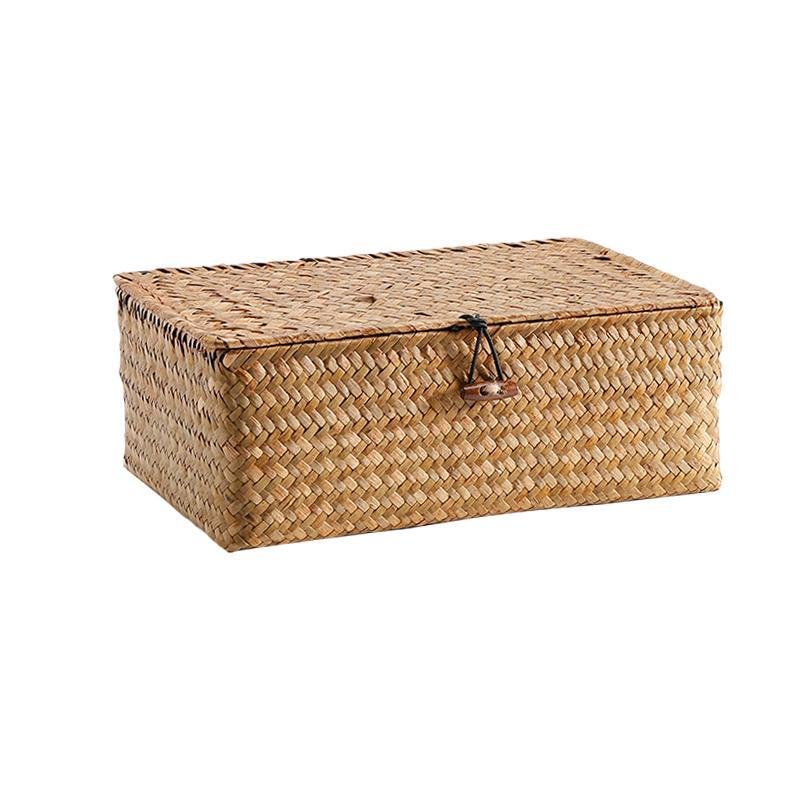 Rustic Straw Weaving Large Rectangular Storage Box - Organization > Storage Containers > Storage Baskets & Bins & Boxes - DINIBLO 