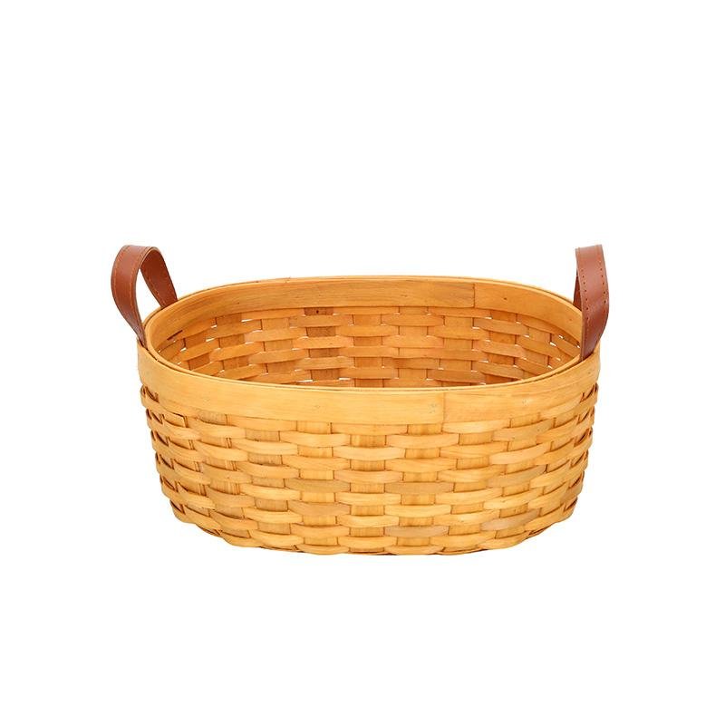 Rustic Semi-Oval Wood Fruit Basket with Handle - Organization > Storage Containers > Storage Baskets & Bins & Boxes - DINIBLO 