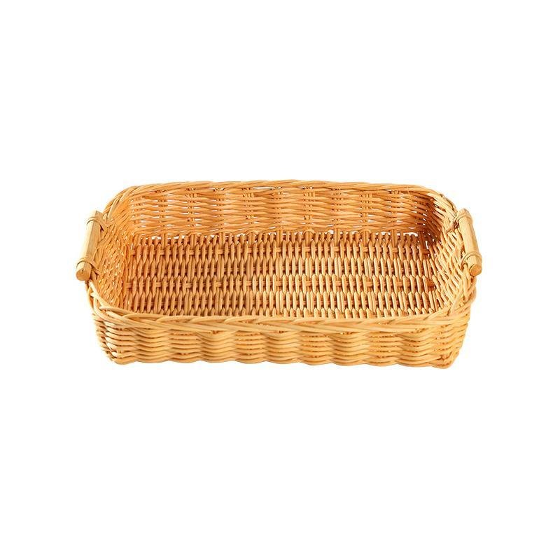 Rustic Round Rectangle Rattan Bread Serving Tray - Organization > Storage Containers > Storage Baskets & Bins & Boxes - DINIBLO 