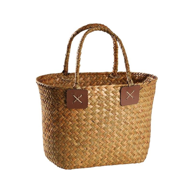 Rustic Natural Seagrass Woven Basket With Handle - Home Decor > Storage Containers > Storage Baskets & Bins & Boxes - DINIBLO 