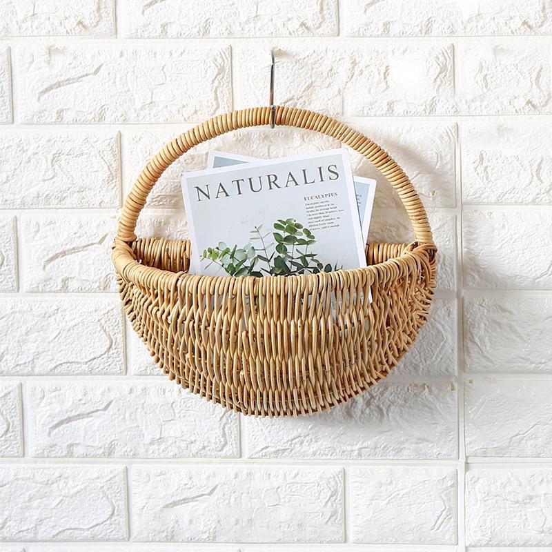 Farmhouse Rattan Hanging Wall Baskets with Handle - Organization > Storage Containers > Storage Baskets & Bins & Boxes - DINIBLO 