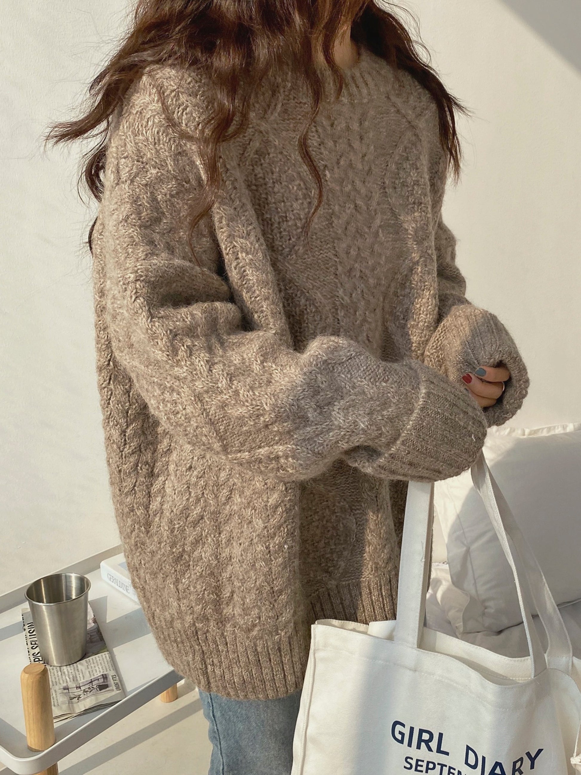 Hand-Knitted Cozy Loose Mohair Sweater for Women Leisurewear Oversized Distressed Knit Sweater Alpaca Pullover Gift for Her Christmas Gift -  - DINIBLO 