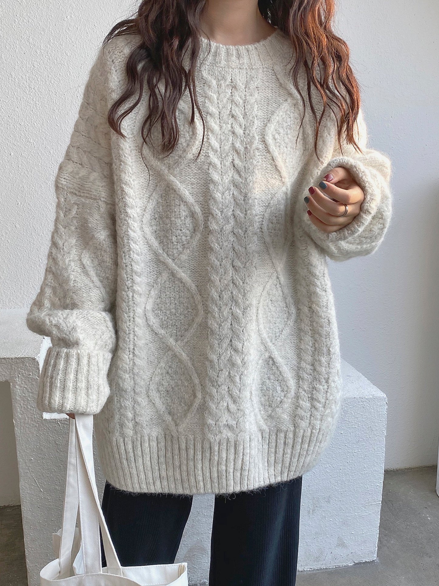 Hand-Knitted Cozy Loose Mohair Sweater for Women Leisurewear Oversized Distressed Knit Sweater Alpaca Pullover Gift for Her Christmas Gift -  - DINIBLO 