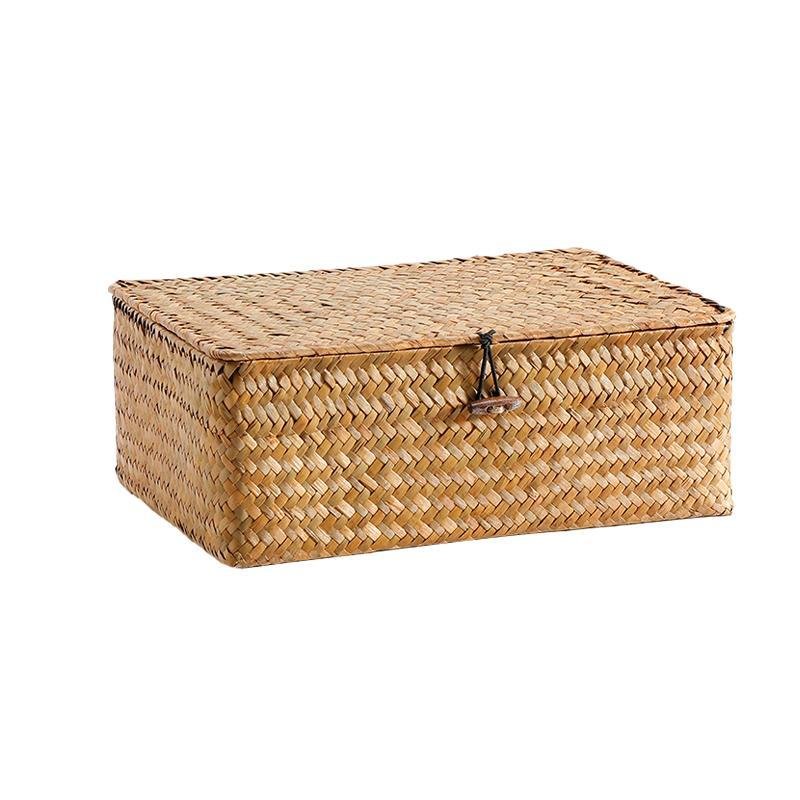 Rustic Straw Weaving Large Rectangular Storage Box - Organization > Storage Containers > Storage Baskets & Bins & Boxes - DINIBLO 