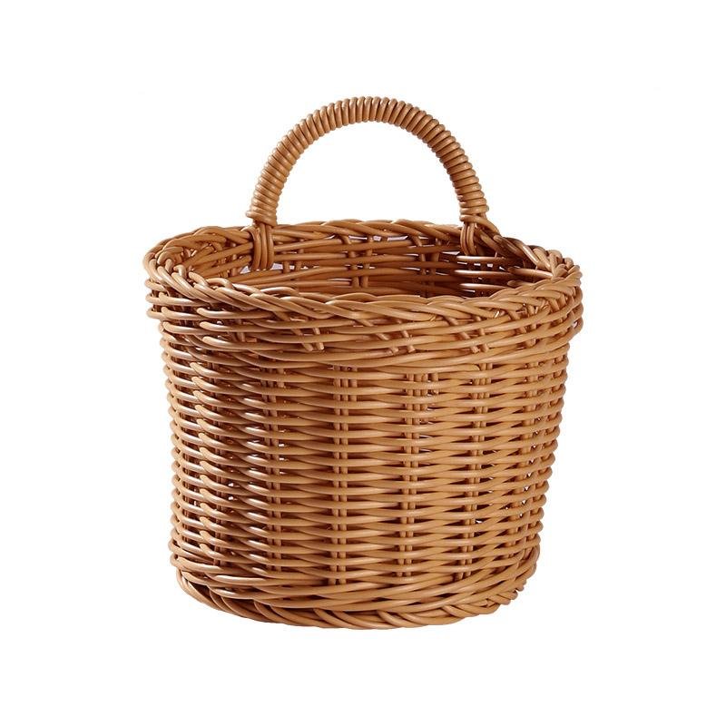 Wooden Hanging Plastic Storage Basket with Single Handle - Organization > Storage Containers > Storage Baskets & Bins & Boxes - DINIBLO 