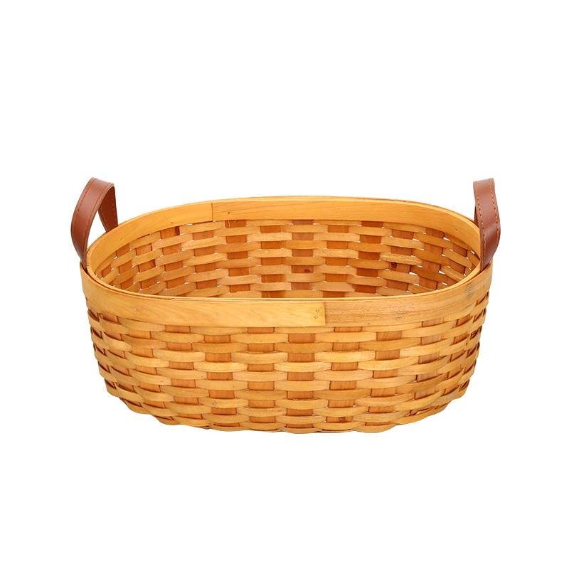 Rustic Semi-Oval Wood Fruit Basket with Handle - Organization > Storage Containers > Storage Baskets & Bins & Boxes - DINIBLO 