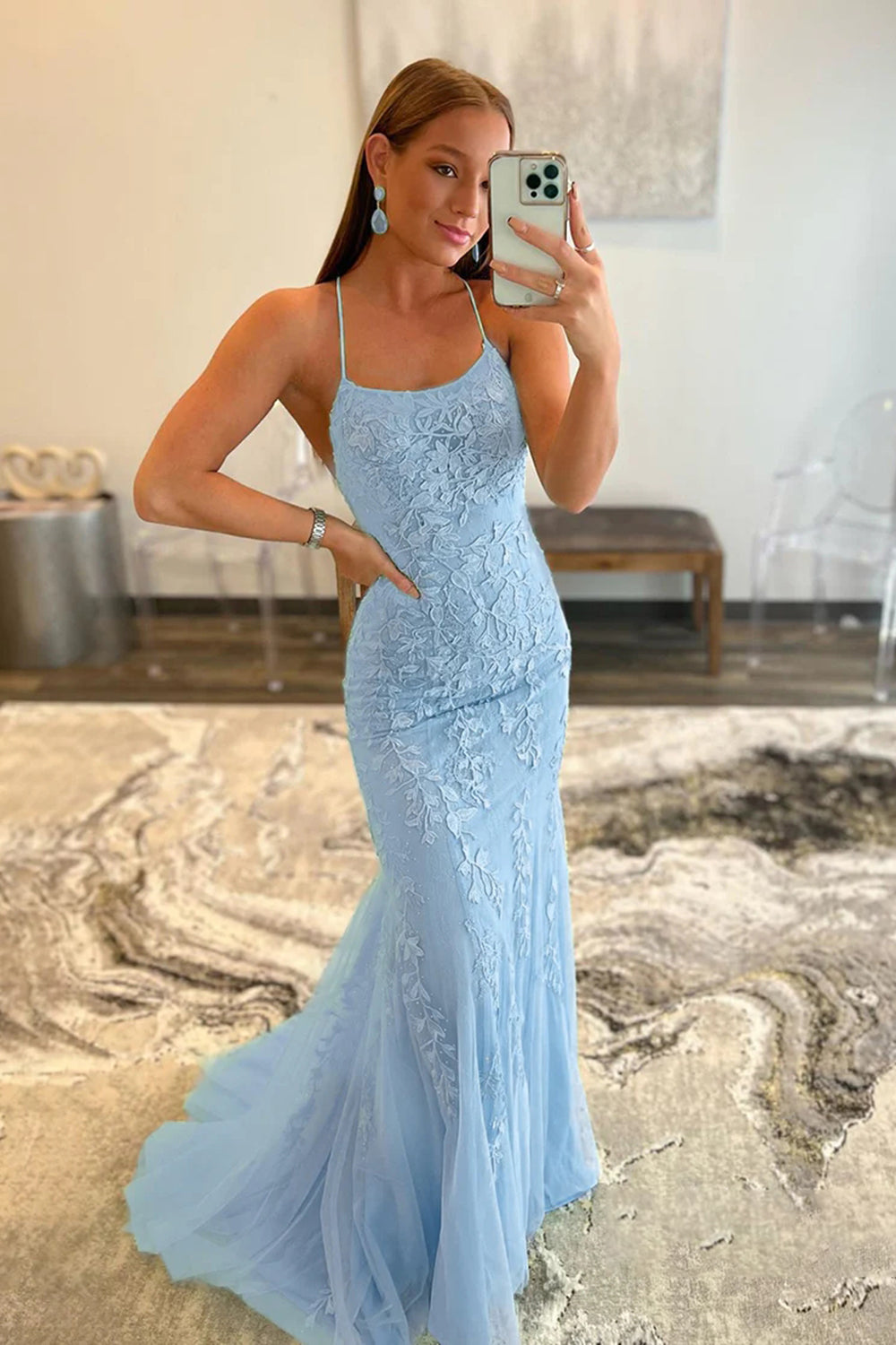 Lucille |Mermaid Spaghetti Straps Lace Prom Dress - Prom Dress - DINIBLO 