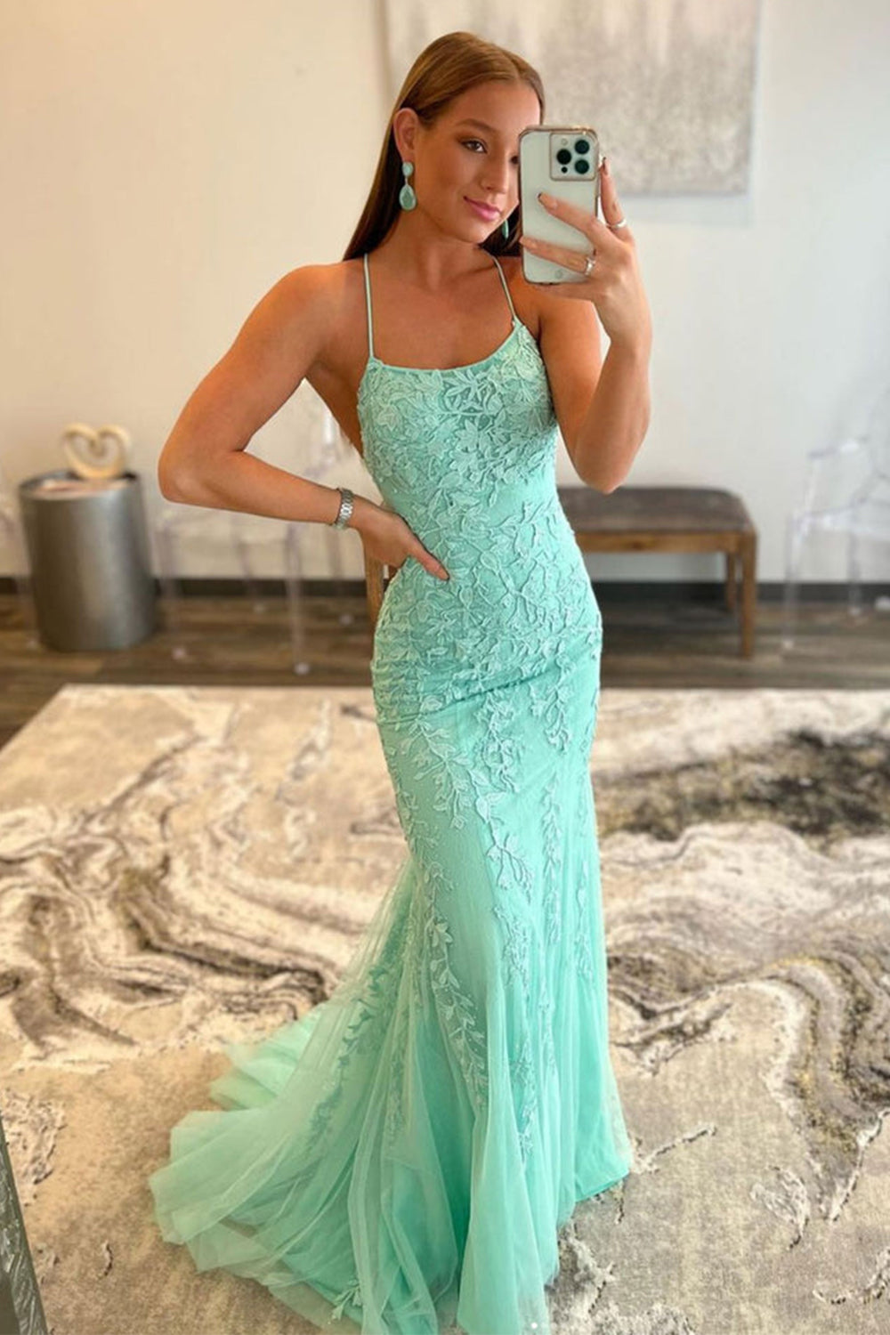 Lucille |Mermaid Spaghetti Straps Lace Prom Dress - Prom Dress - DINIBLO 