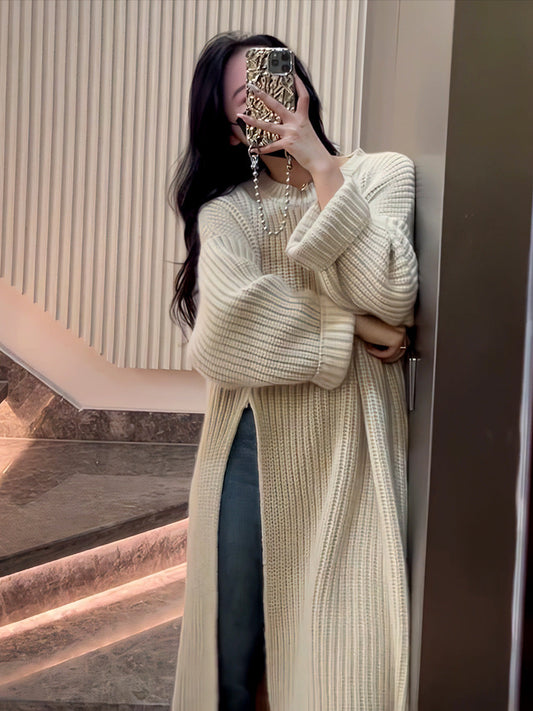 Loose Knit Sweater Dress for Women Relaxed Style - Autumn Winter New Arrival with Side Slit Design -  - DINIBLO 