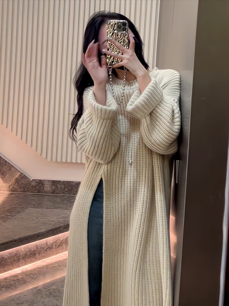 Loose Knit Sweater Dress for Women Relaxed Style - Autumn Winter New Arrival with Side Slit Design -  - DINIBLO 