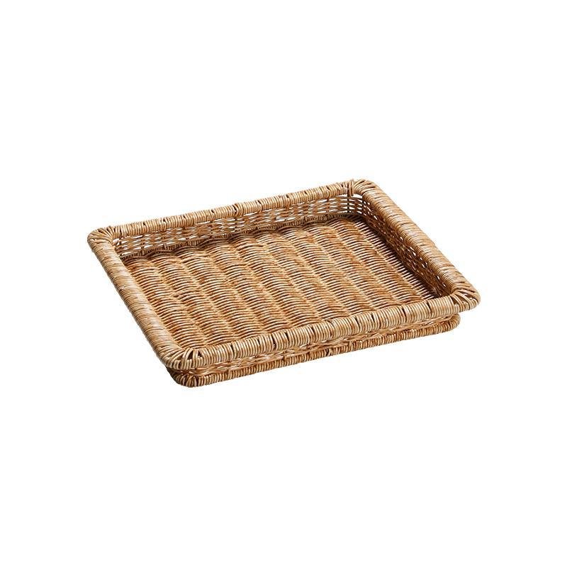 Natural Rectangular Plastic Serving Tray With Edges - Organization > Storage Containers > Storage Baskets & Bins & Boxes - DINIBLO 