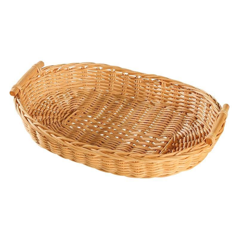 Rustic Round Rectangle Rattan Bread Serving Tray - Organization > Storage Containers > Storage Baskets & Bins & Boxes - DINIBLO 