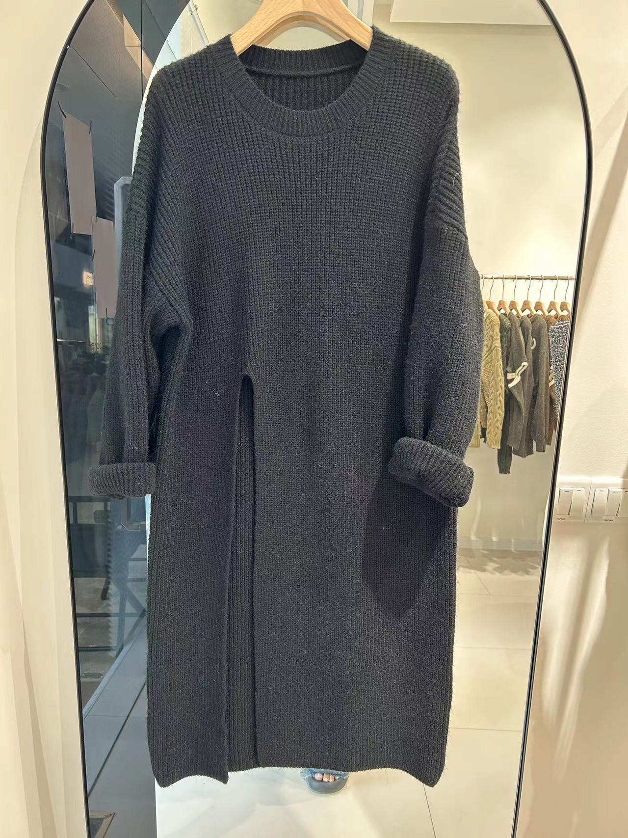 Loose Knit Sweater Dress for Women Relaxed Style - Autumn Winter New Arrival with Side Slit Design -  - DINIBLO 