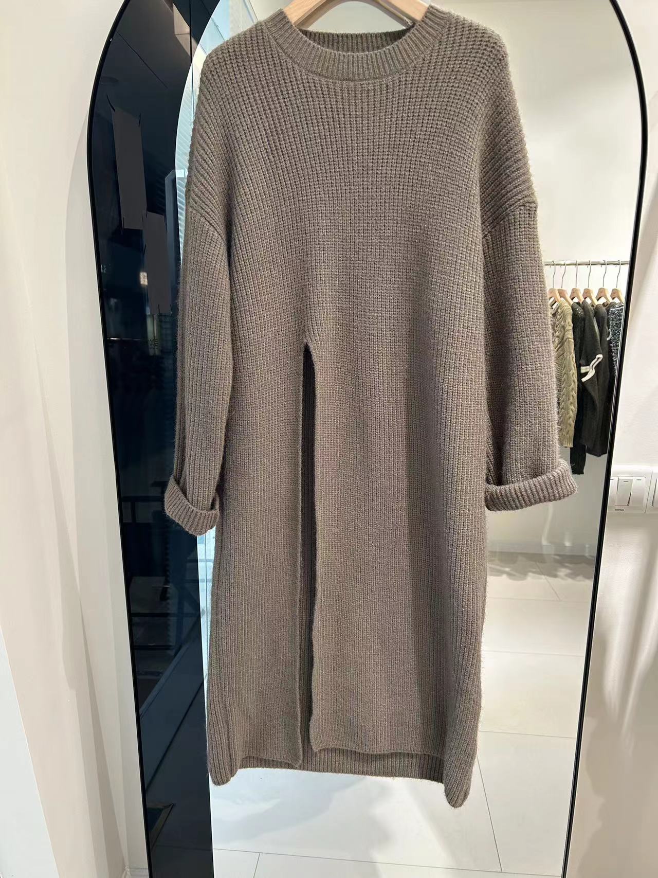 Loose Knit Sweater Dress for Women Relaxed Style - Autumn Winter New Arrival with Side Slit Design -  - DINIBLO 