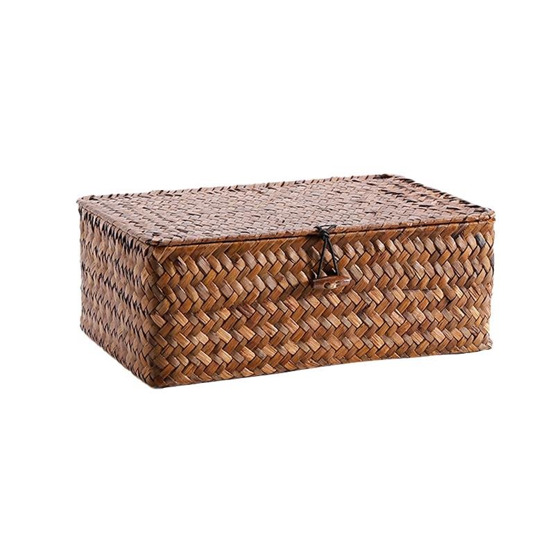 Rustic Straw Weaving Large Rectangular Storage Box - Organization > Storage Containers > Storage Baskets & Bins & Boxes - DINIBLO 