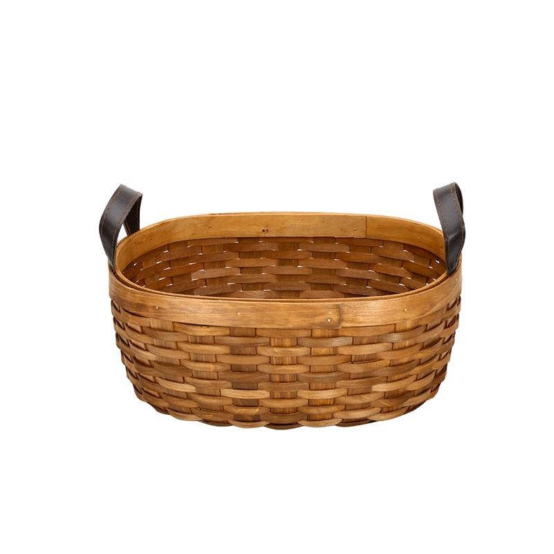 Rustic Semi-Oval Wood Fruit Basket with Handle - Organization > Storage Containers > Storage Baskets & Bins & Boxes - DINIBLO 