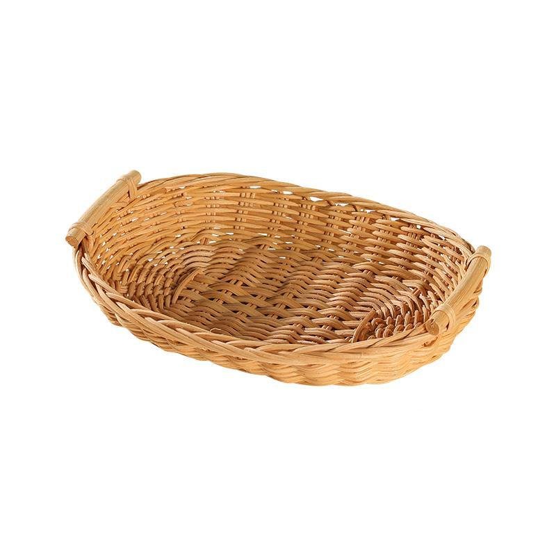 Rustic Round Rectangle Rattan Bread Serving Tray - Organization > Storage Containers > Storage Baskets & Bins & Boxes - DINIBLO 