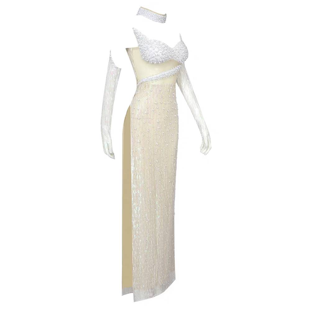 Luxury Pearl Maxi Dress High Split - Dresses - DINIBLO 