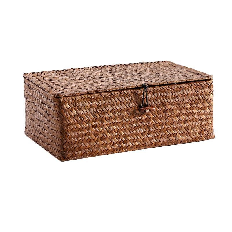 Rustic Straw Weaving Large Rectangular Storage Box - Organization > Storage Containers > Storage Baskets & Bins & Boxes - DINIBLO 